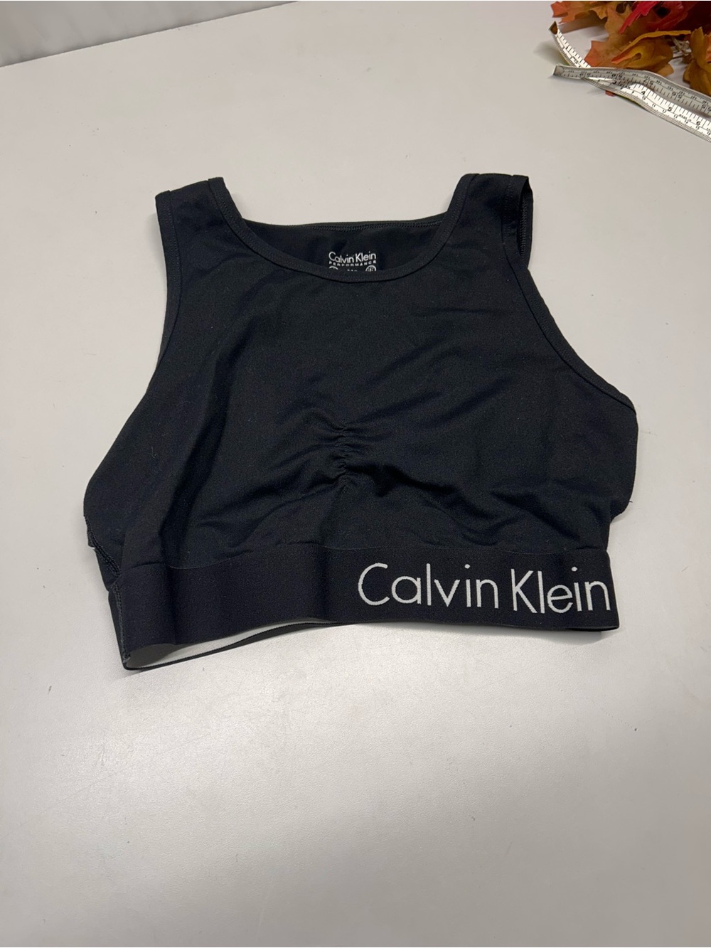 Calvin Klein Black Crop Sports Tank with Logo Band